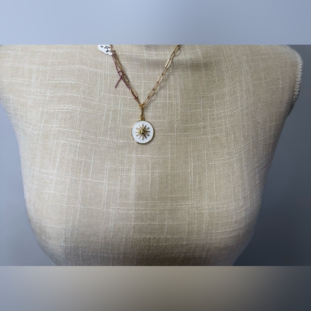 Gold Paperclip Chain With White Enamel Sun Drop Pendant